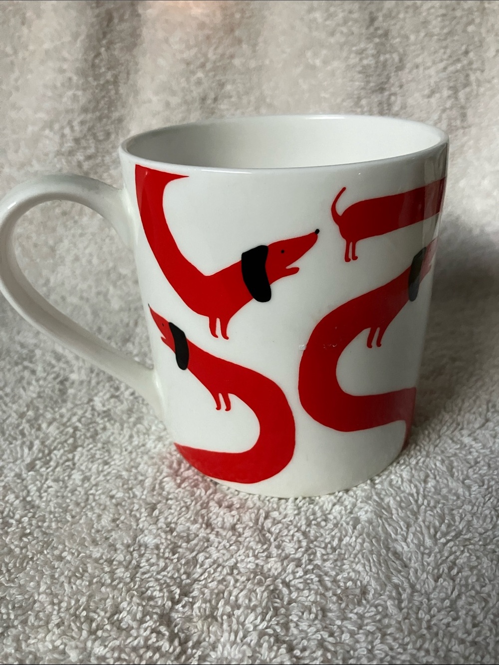 Red Dachshund Pattern Bone China Mug Designed by Lucie Sheridan for Ohh Deer